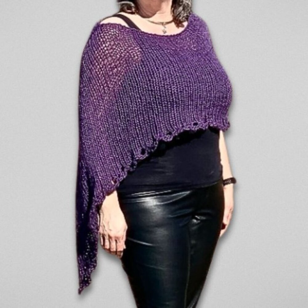 Handmade Knit Poncho by Esther Gonzales Drape Asymmetrical Purple Women’s Large
